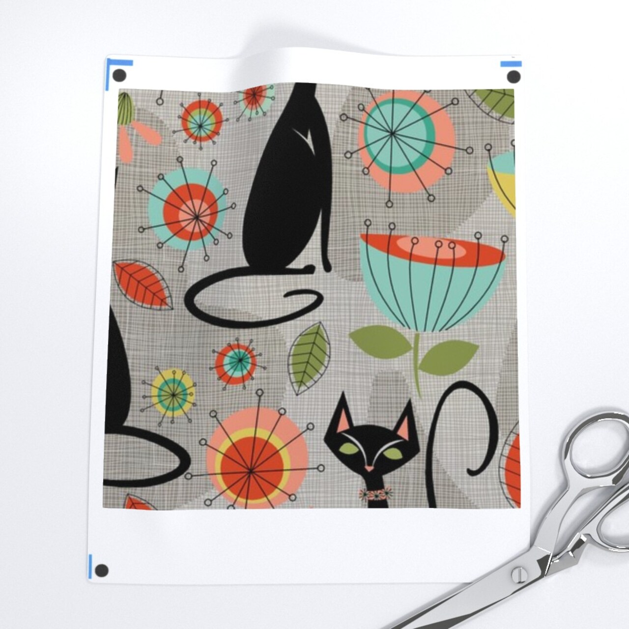 50'S Retro Cats Grey Vintage Feline Black Cat Custom Printed Fabric by Spoonflower Various Fabrics by the Yard or Fat Quarter